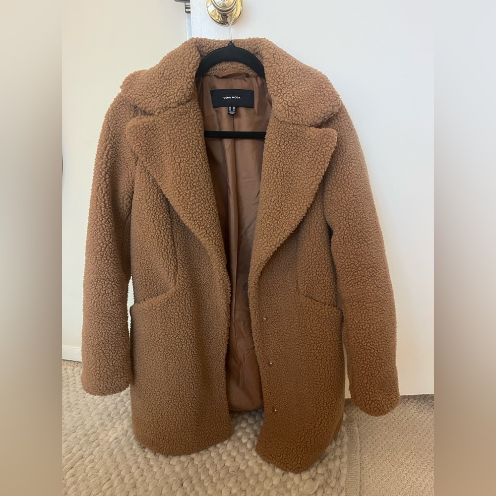 Vera Moda Brown Teddy Coat w Pockets -  XS